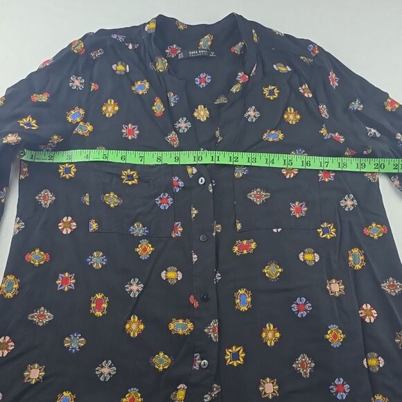Zara -1824 Jewel Print Button Up Shirt Long Sleeve Black Multicolor Medium - Picture 6 of 8